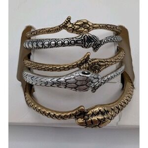 Zara Snake Wrap Bracelet Set Mixed Metal Serpent Cuff Bangles 5 Pc Boho Gothic